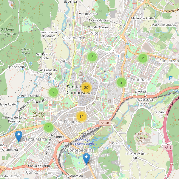 Thumbnail Mapa de hoteles en Santiago de Compostela